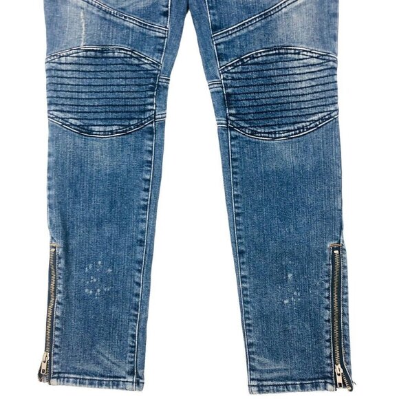 River Island Distressed Skinny‎ Moto Jeans Size 10 / 30 Light Blue Wash Low Rise - Picture 3 of 7